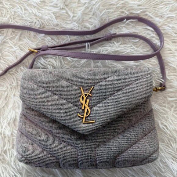 Saint Laurent Denim Y Quilted Monogram Toy Loulou Crossbody Bag Bleached Lilac - Picture 1 of 12